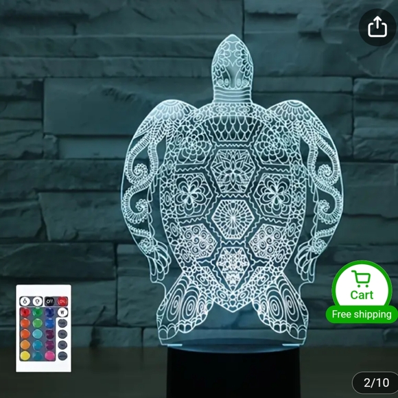 Modern Patterned Turtle 3D LED Night Light with Remote Control - USB Powered - Picture 7 of 8